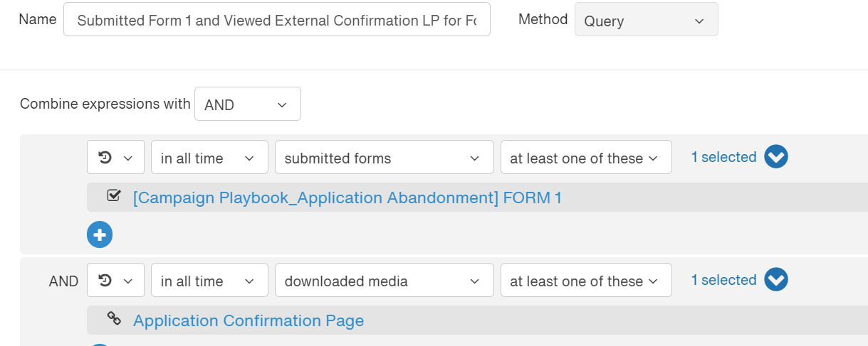 Example of using an external confirmation page URL saved as a media file for segmentation.