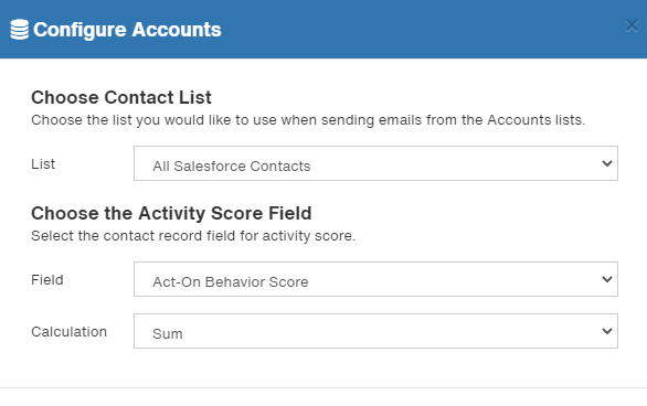 Step 4: Selecting the method (Sum or Average) used to combine contact scores into the roll-up account score.