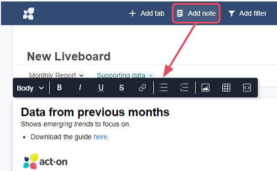 Notes editor on a Liveboard
