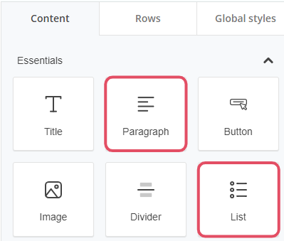 Paragraph and List Content Blocks (new Email Composer) 01.png