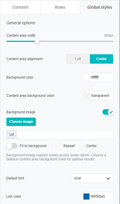 Configuring Global Styles in the Email Composer