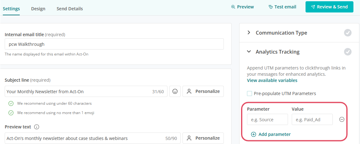 Use Advanced Custom Analytics to add UTM Parameters on Act-On Email Links 01.png