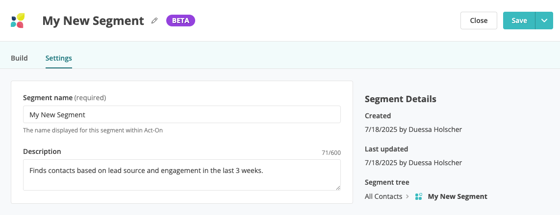 Segment settings