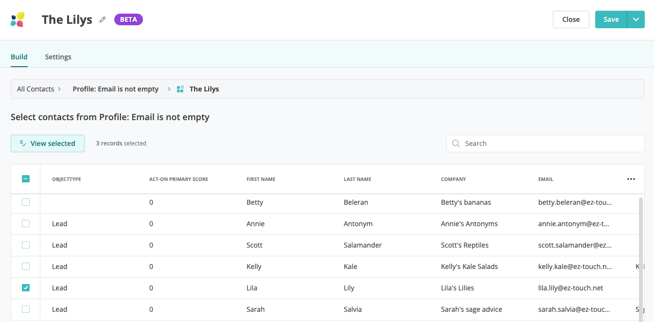 Editing a Direct Select segment with available contacts list