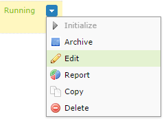 Funnel dropdown menu open on a Running funnel, with the Edit option outlined to show where to click to edit the funnel report.