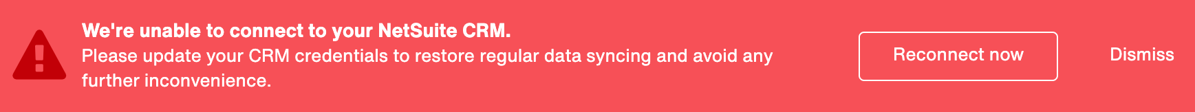 Marketing and Admin users will receive an alert when their CRM connection needs attention.