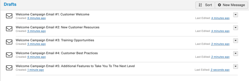 Here are the emails that are being used in this particular Customer Welcome Campaign.