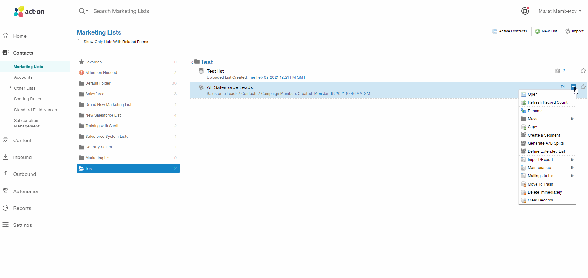 Animated screenshot demonstrating how to import Salesforce custom fields, both while importing a new list and by adding columns to an existing list.