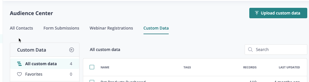 Custom Data upload interface