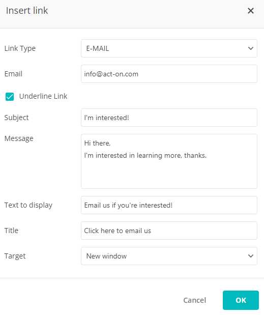 Creating a mailto link in Paragraph or List blocks