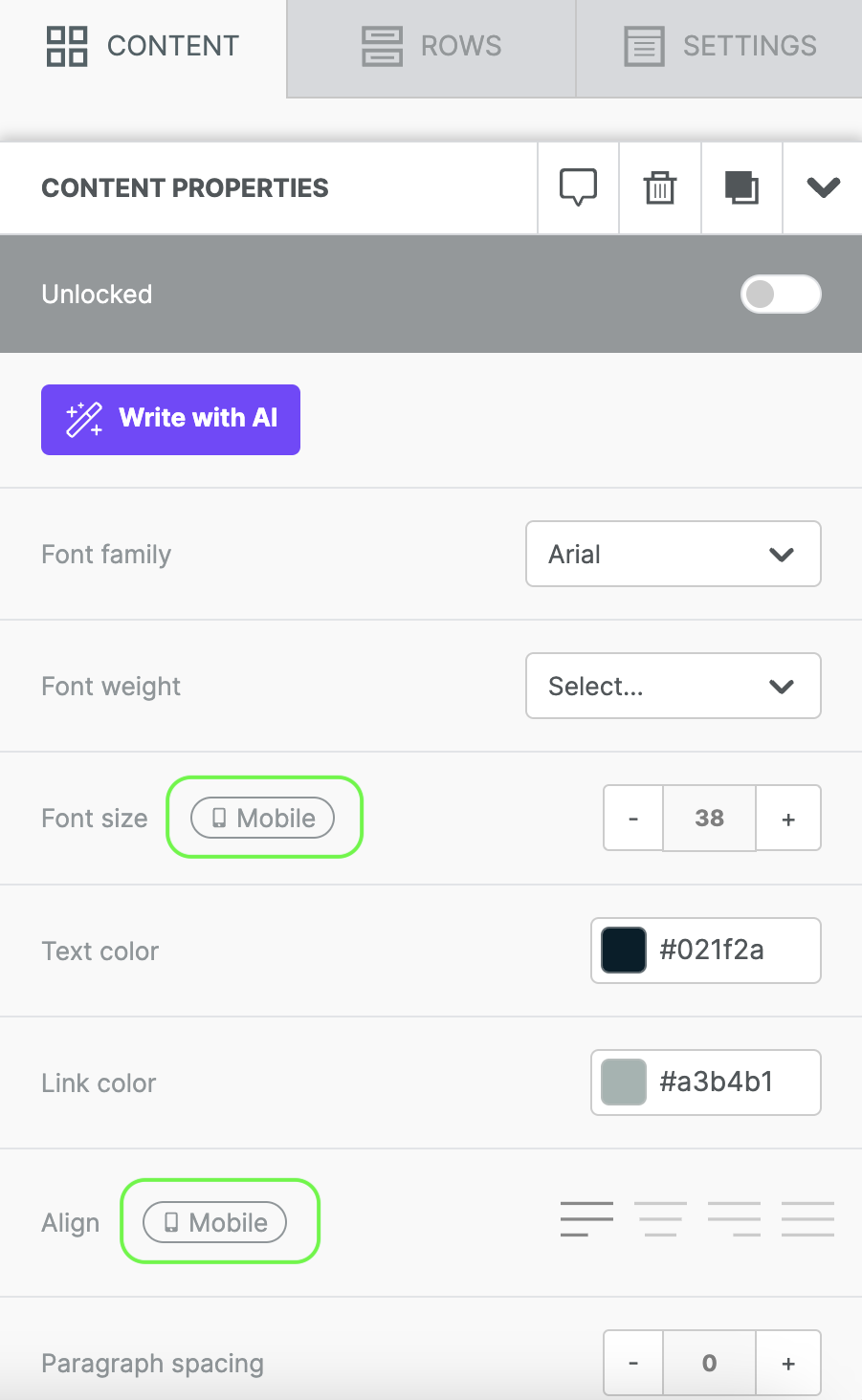 Example of purple mobile icons indicating mobile-only settings