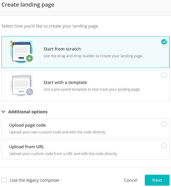 Create landing page button
