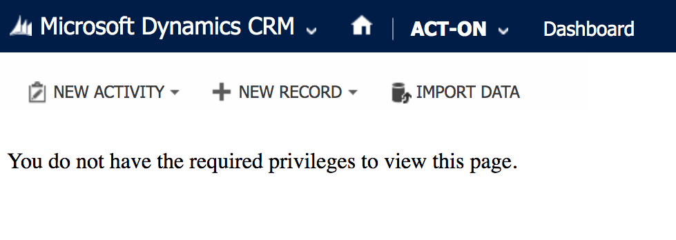 Screenshot of the "You do not have the required privileges to view this page" error, or a 404 error.