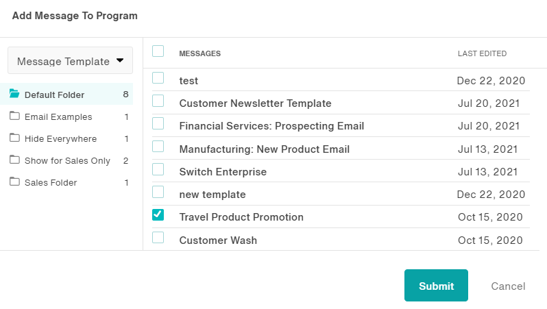 Select messages and submit to add to the program