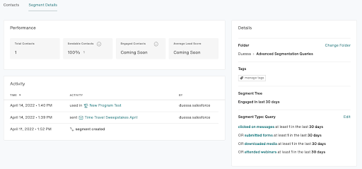 Contacts and Segment Details tabs inside a segment
