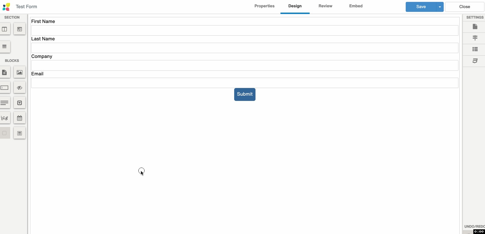 Clicking the Alignment drop-down and select center, left, or right alignment Click OK Save your Form.