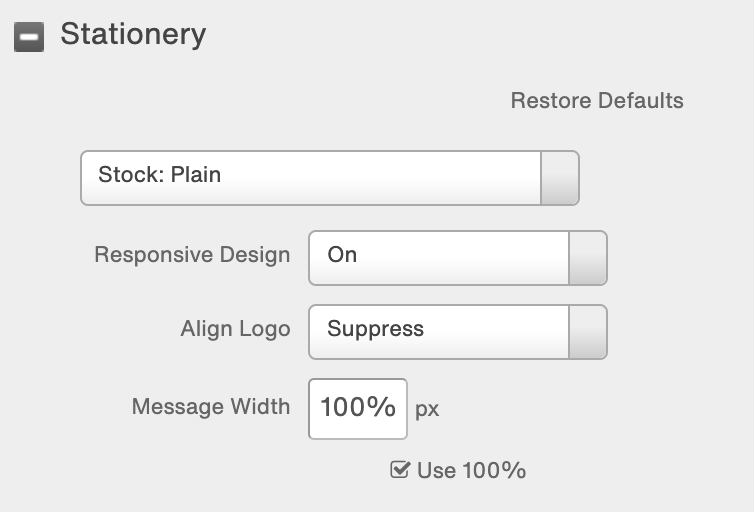 Responsive design settings screenshot