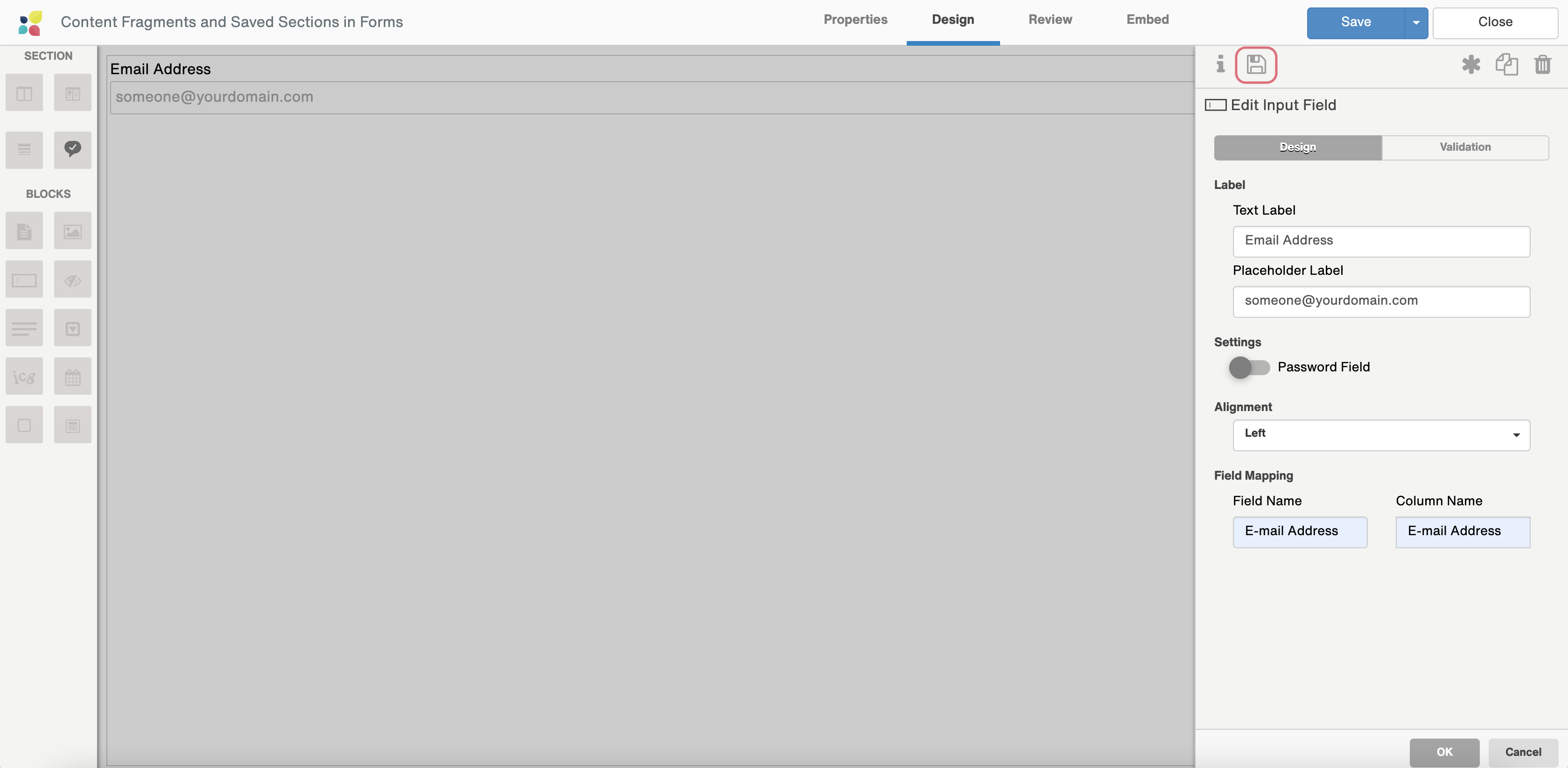 Clicking Save Fragment to save it as a content fragment.